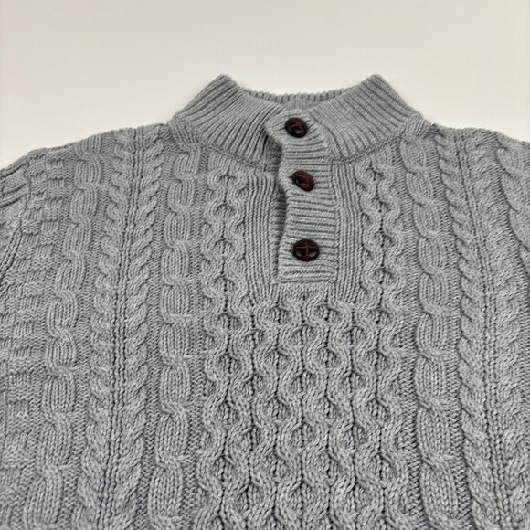 LL Bean Fisherman Sweater Mens L Gray Chunky Cable Knit Heritage - Picture 2 of 8